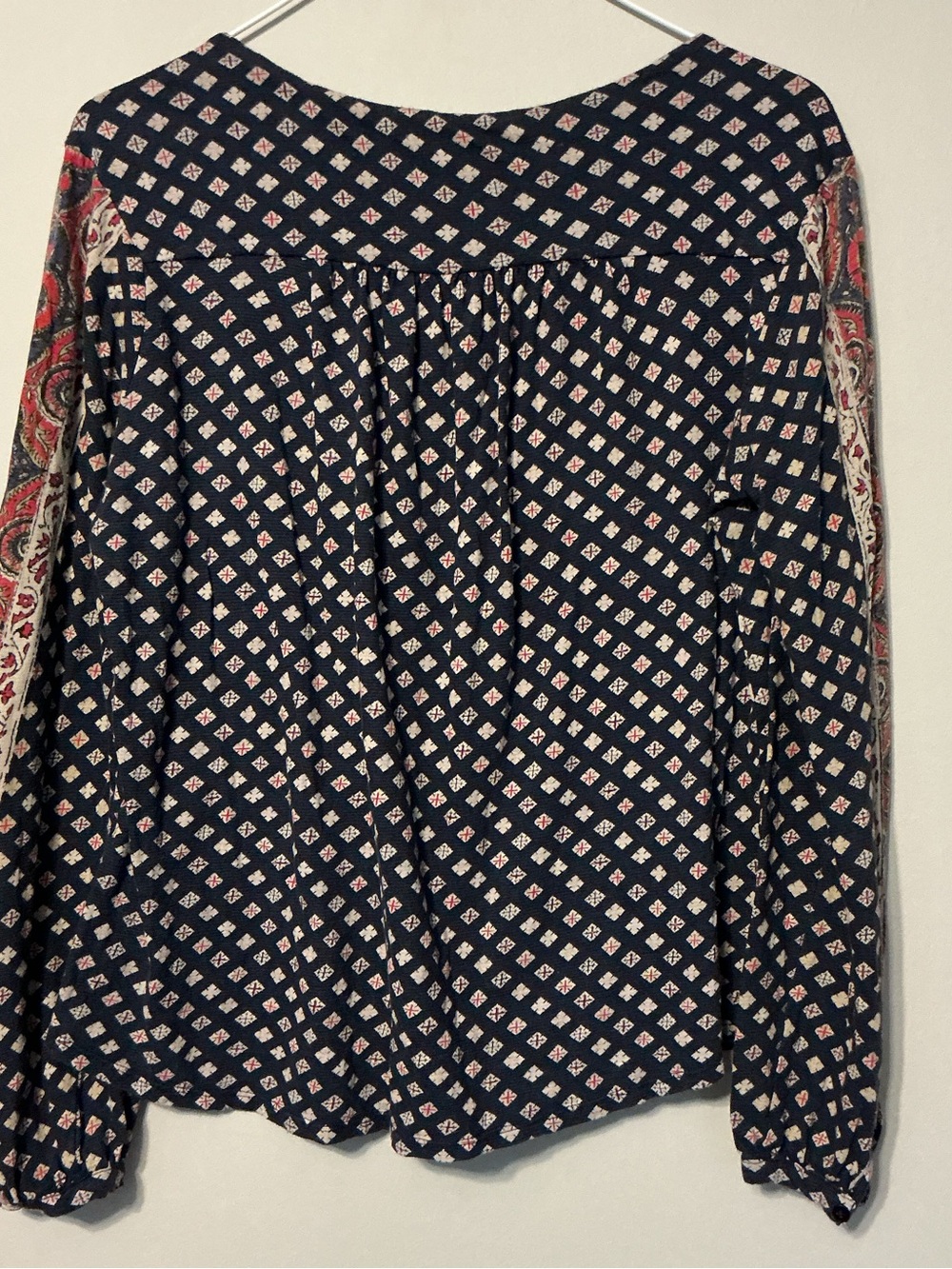 Lucky Brand Navy Printed Boho V-Neck Top with Red Accent - Picture 5 of 8